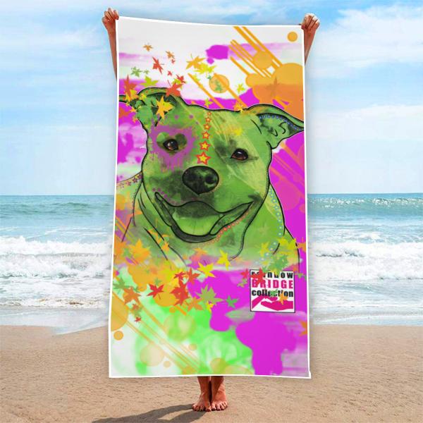 Strandtuch, Badetuch, Saunatuch mit buntem Hundemotiv in digitaler Popart mit Hunde Motiv Angel